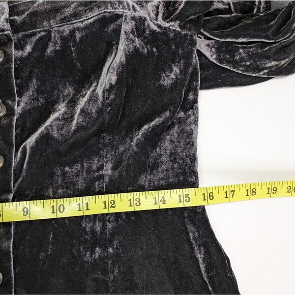 NEW J. Crew Puff Sleeve Black Velvet Midi Dress Button Front Womens 10 BD492 - Picture 12 of 15